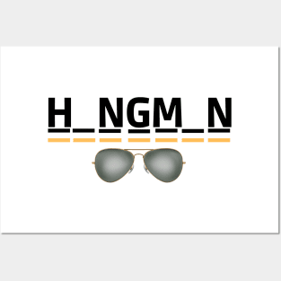hangman font black and yellow with glasses Posters and Art